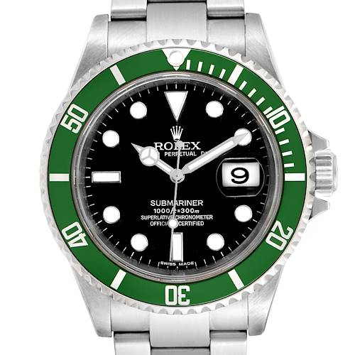 The image shows a front view of the Rolex Submariner 16610LV Men's Stainless Steel Black Dial 16610LV Men's Stainless Steel Black Dial, featuring the face, bezel, and part of the bracelet.