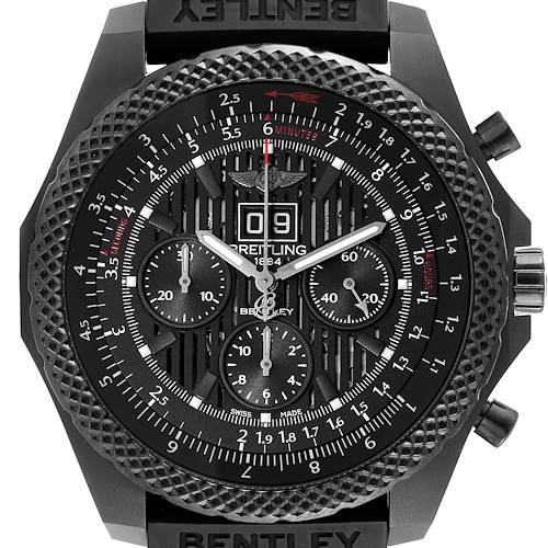 This image shows a front view of the Breitling Bentley M44364 Men's Stainless Steel Black Dial M44364 Men's Stainless Steel Black Dial watch, highlighting the face and bezel details.