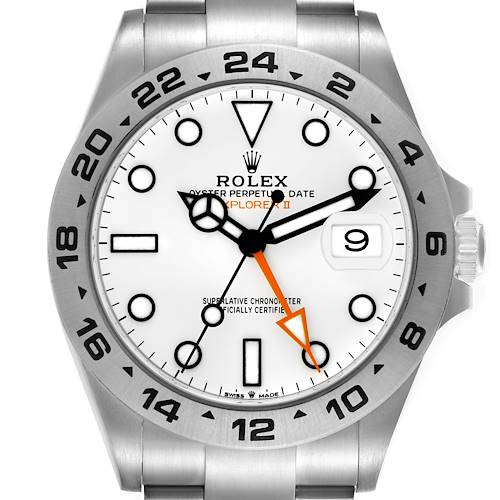 The image shows a front view of the Rolex Explorer 226570 Men's Stainless Steel White Dial 226570 Men's Stainless Steel White Dial watch, displaying the face, bezel, and part of the bracelet.