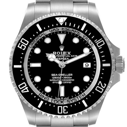 The image shows the face, bezel, and part of the bracelet of a Rolex Sea-Dweller 126660 Men's Stainless Steel Black Dial 126660 Men's Stainless Steel Black Dial watch, displaying the complete dial and markings.