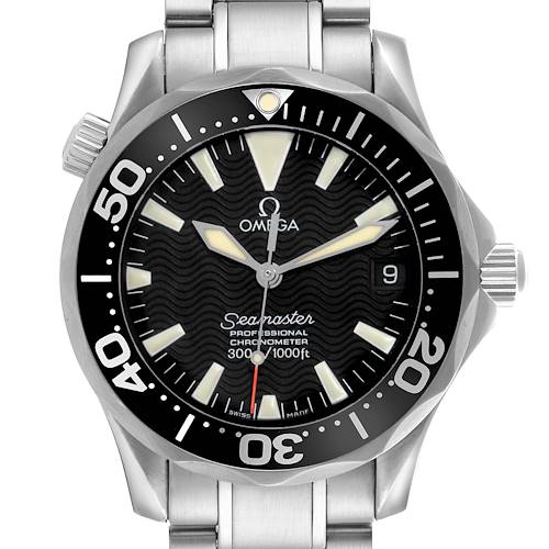 The image shows a front view of the Omega Seamaster 2252.50.00 Men's Stainless Steel Black Dial 2252.50.00 Men's Stainless Steel Black Dial watch, displaying the bezel, dial, hands, and crown.