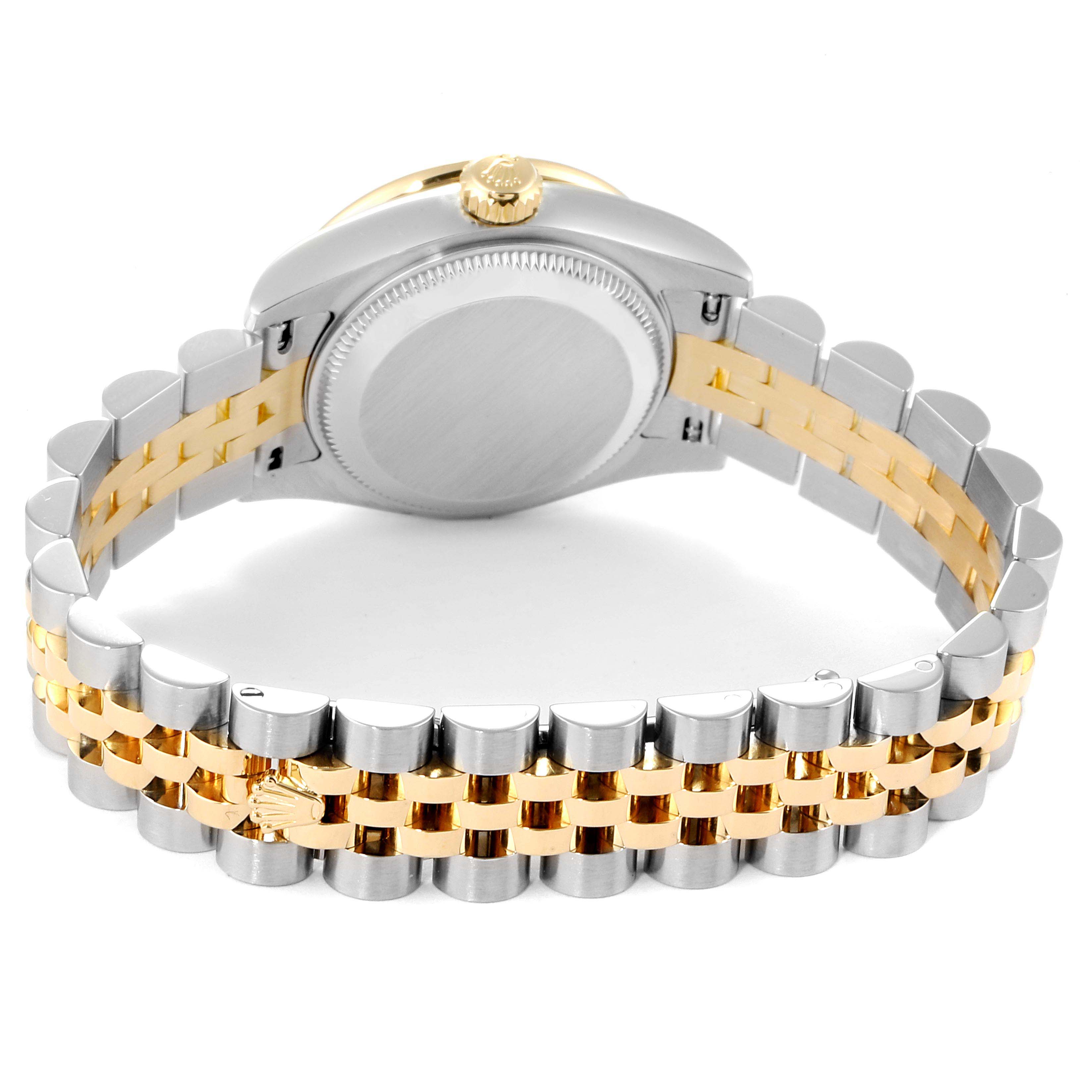 The image shows the back case and bracelet of a Rolex Datejust 179383 Women's Steel and Gold (two tone) Mother of Pearl Dial 179383 Women's Steel and Gold (two tone) Mother of Pearl Dial watch, featuring a two-tone metal design.
