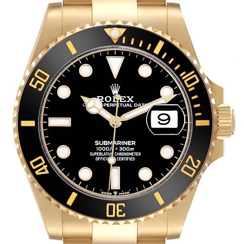 The image shows a Rolex Submariner 126618 Men's Yellow Gold Black Dial 126618 Men's Yellow Gold Black Dial watch from the front, highlighting the dial, bezel, and case.