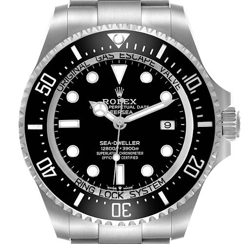 The Rolex Sea-Dweller 136660 Men's Stainless Steel Black Dial 136660 Men's Stainless Steel Black Dial watch is shown from a frontal angle, highlighting the dial, bezel, and part of the bracelet.