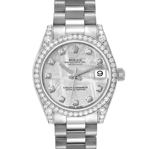 This image shows the face and bracelet of a Rolex President 178159 Women's White Gold Silver Dial 178159 Women's White Gold Silver Dial model watch, viewed from a top-down angle.
