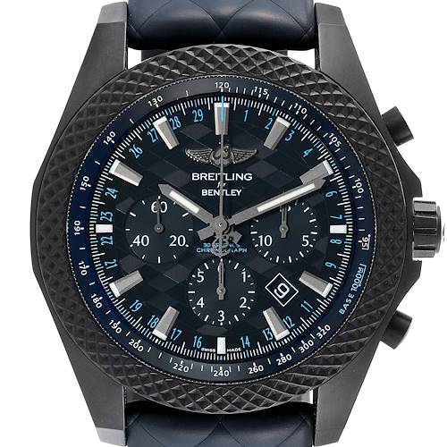 The image shows a front view of the Bentley model by Breitling, displaying its dial, bezel, and strap attachments.