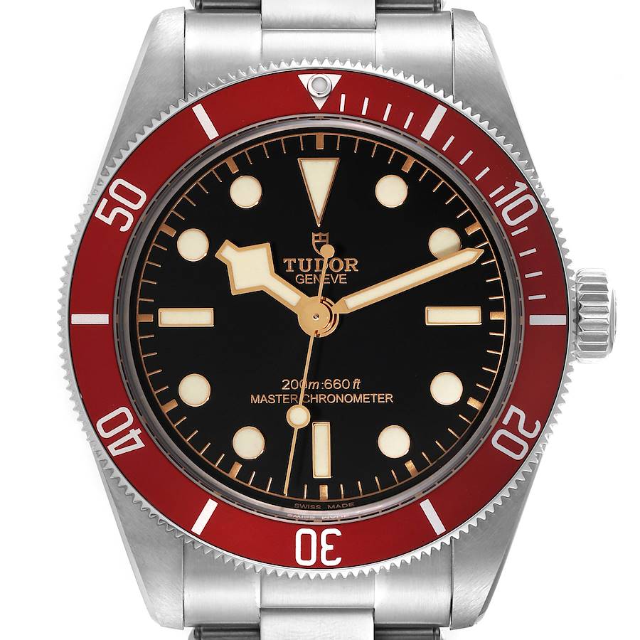 The image shows the face and bezel of a Tudor Heritage Black Bay M7941A1A0RU-0001 Men's Stainless Steel Black Dial M7941A1A0RU-0001 Men's Stainless Steel Black Dial watch shot from the front.