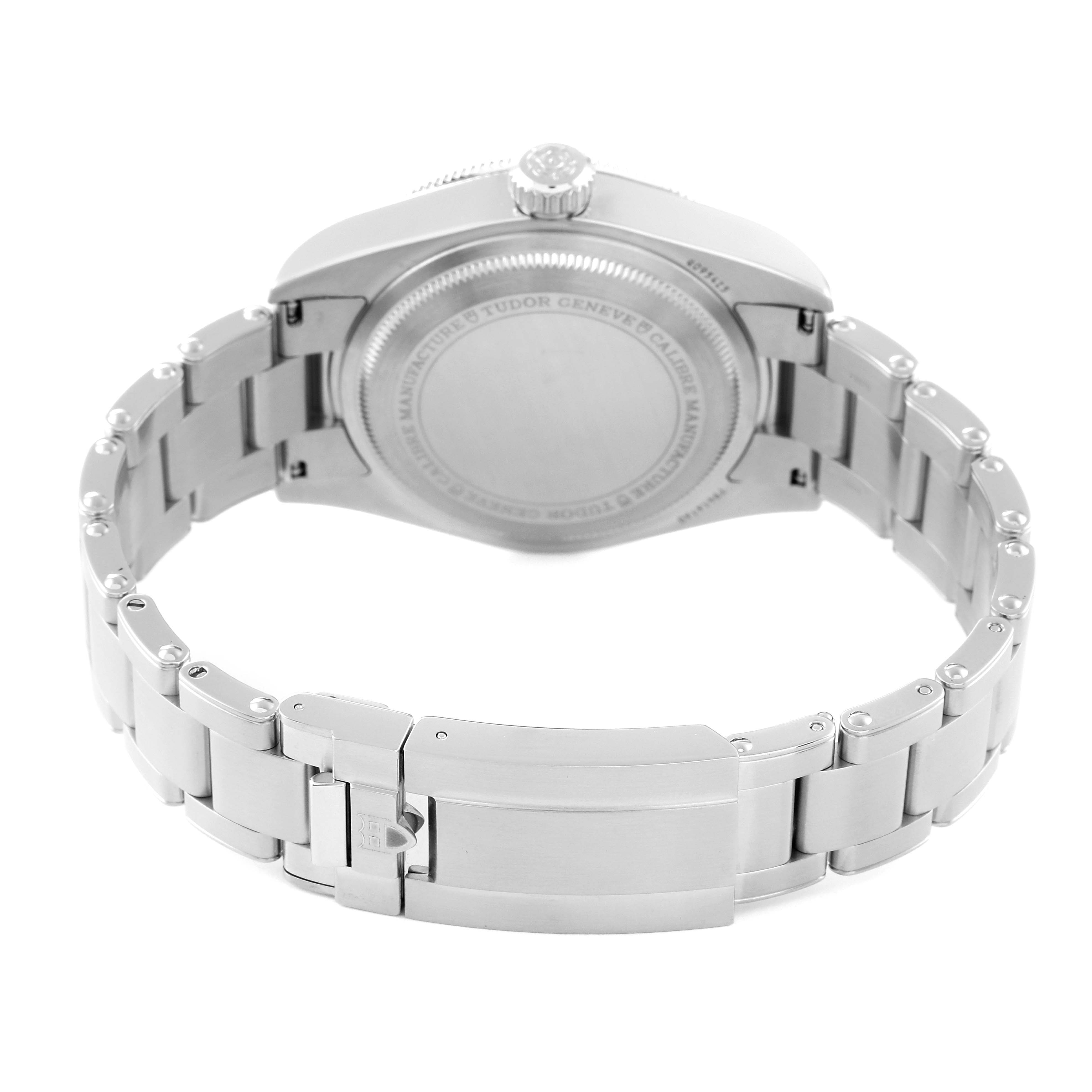 The image shows the backside and stainless steel bracelet of the Tudor Heritage Black Bay M7941A1A0RU-0001 Men's Stainless Steel Black Dial M7941A1A0RU-0001 Men's Stainless Steel Black Dial watch.