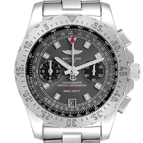The Breitling Professional Series A27362 Men's Stainless Steel Silver Dial A27362 Men's Stainless Steel Silver Dial watch is shown from a frontal angle, displaying its dial, bezel, pushers, and part of the bracelet.