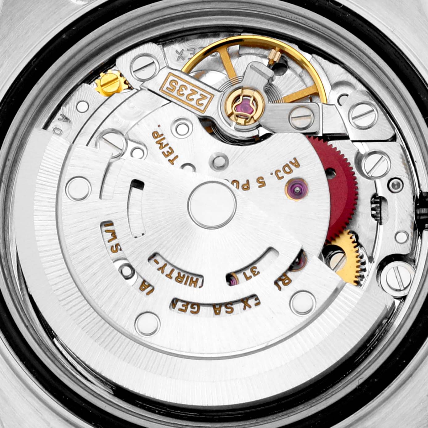 The image shows the internal movement mechanism of a Rolex Yacht-Master 169622 Women's Stainless Steel Silver Dial 169622 Women's Stainless Steel Silver Dial model from a close-up, top-down angle.