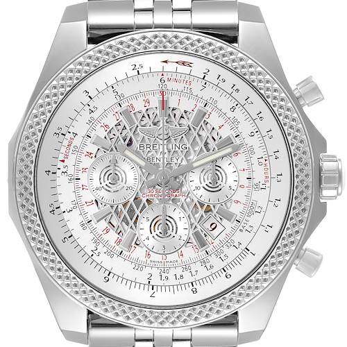 The image shows a Breitling Bentley AB061112/G768 Men's Stainless Steel Silver Dial AB061112/G768 Men's Stainless Steel Silver Dial model watch at a front angle, highlighting its dial, bezel, and a portion of its bracelet.