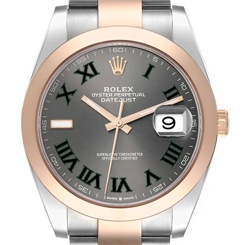 The image shows the front view of a Rolex Datejust 41 126301 Men's Steel and Gold (two tone) Grey Dial 126301 Men's Steel and Gold (two tone) Grey Dial watch, displaying the dial, bezel, and part of the bracelet.