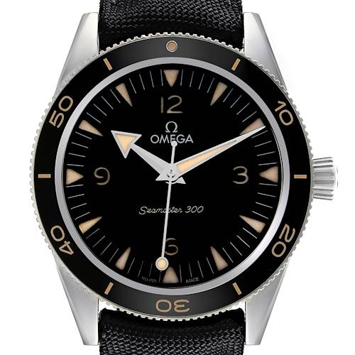 The image shows a front view of the Omega Seamaster 234.32.41.21.01.001 Men's Stainless Steel Black Dial 234.32.41.21.01.001 Men's Stainless Steel Black Dial watch, highlighting the dial, bezel, and crown.