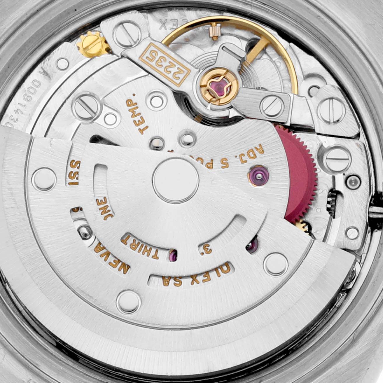 The image shows a close-up view of the movement mechanism inside a Rolex Datejust 79173 Women's Steel and Gold (two tone) Beige Dial 79173 Women's Steel and Gold (two tone) Beige Dial watch.