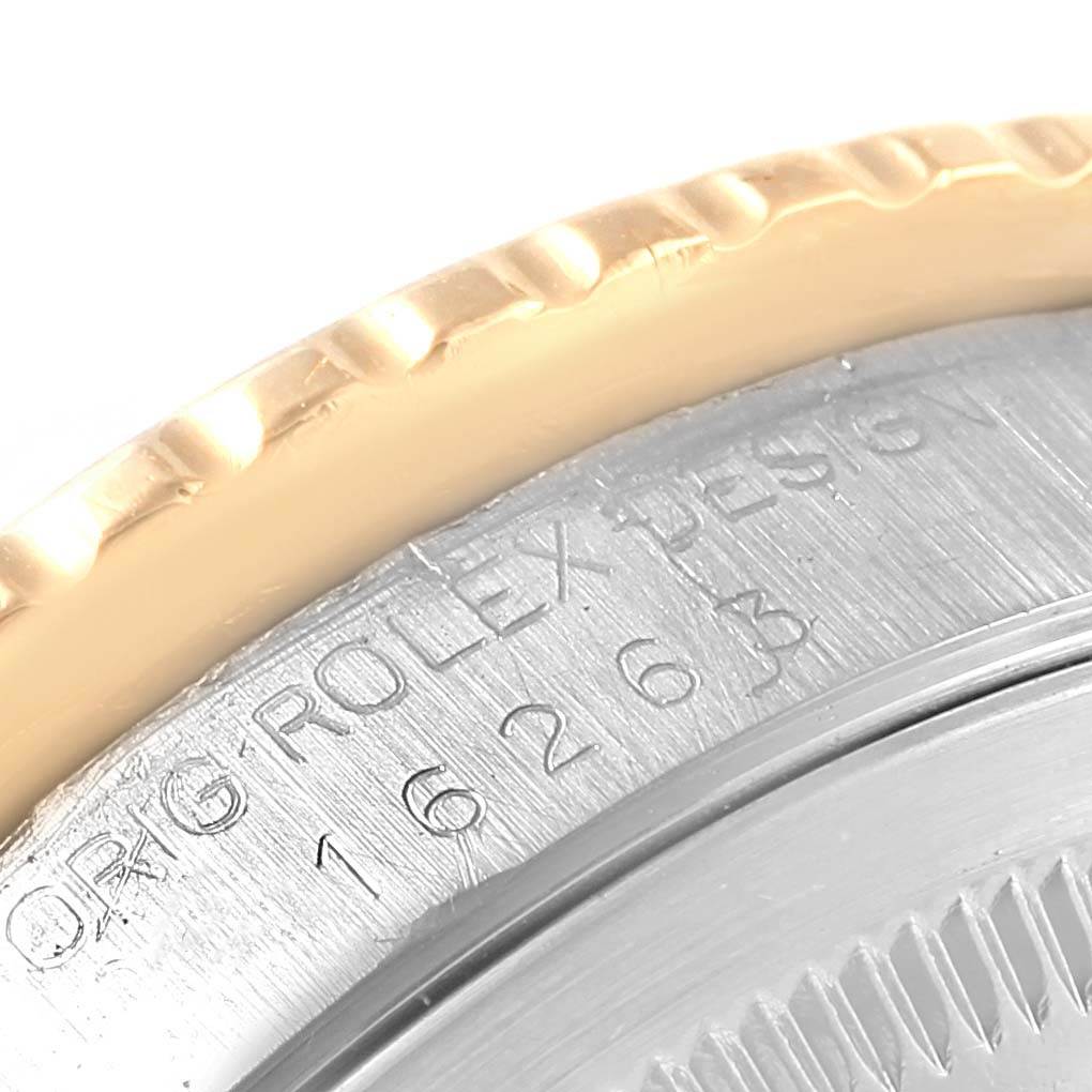 The image shows a close-up of the bezel and the engraved serial number of a Rolex Turn-o-Graph 16263 Men's Steel and Gold (two tone) Beige Dial 16263 Men's Steel and Gold (two tone) Beige Dial model.