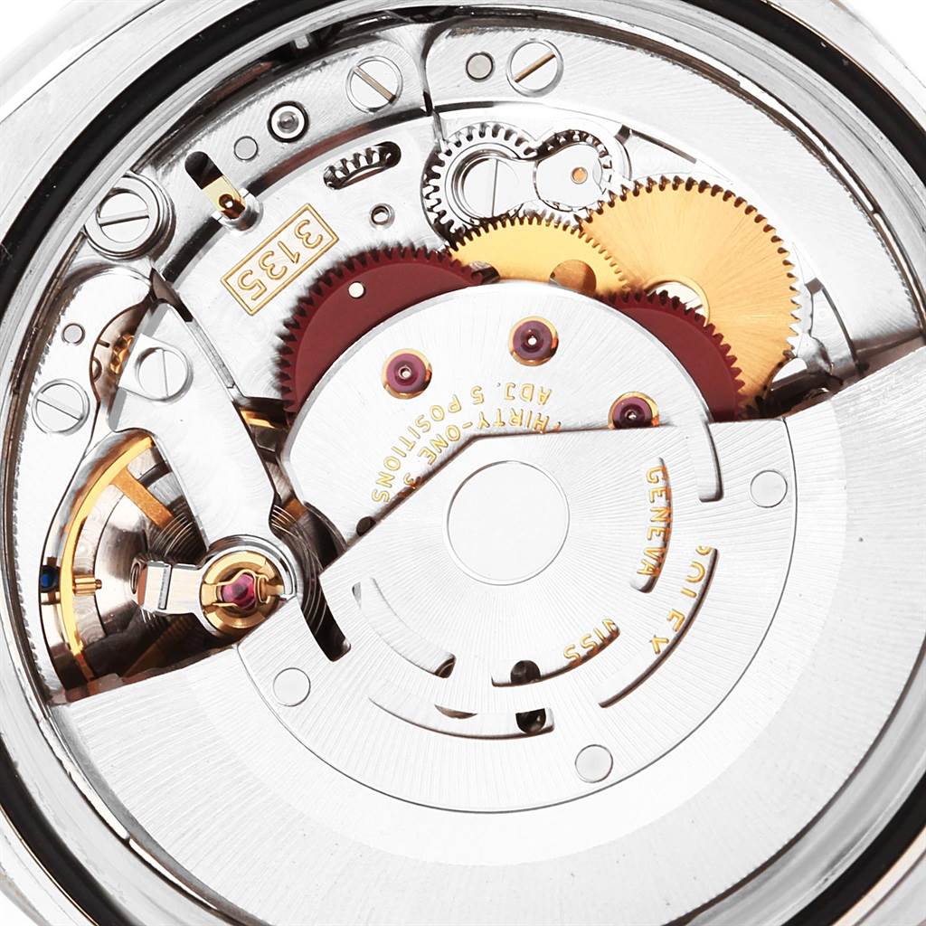 This is a close-up view showing the internal movement mechanism of the Rolex Turn-o-Graph 116264 Men's Stainless Steel Black Dial 116264 Men's Stainless Steel Black Dial watch.