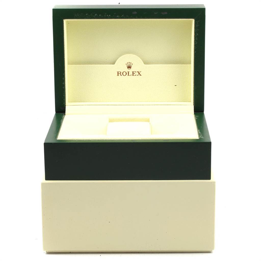 The image shows an open Rolex watch box, which is empty and meant for the Rolex Turn-o-Graph 116264 Men's Stainless Steel Black Dial 116264 Men's Stainless Steel Black Dial model.