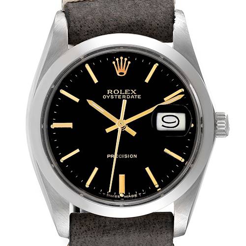 This is a close-up front view of the Rolex Oysterdate Precision watch face displaying the hands, date window, and crown.