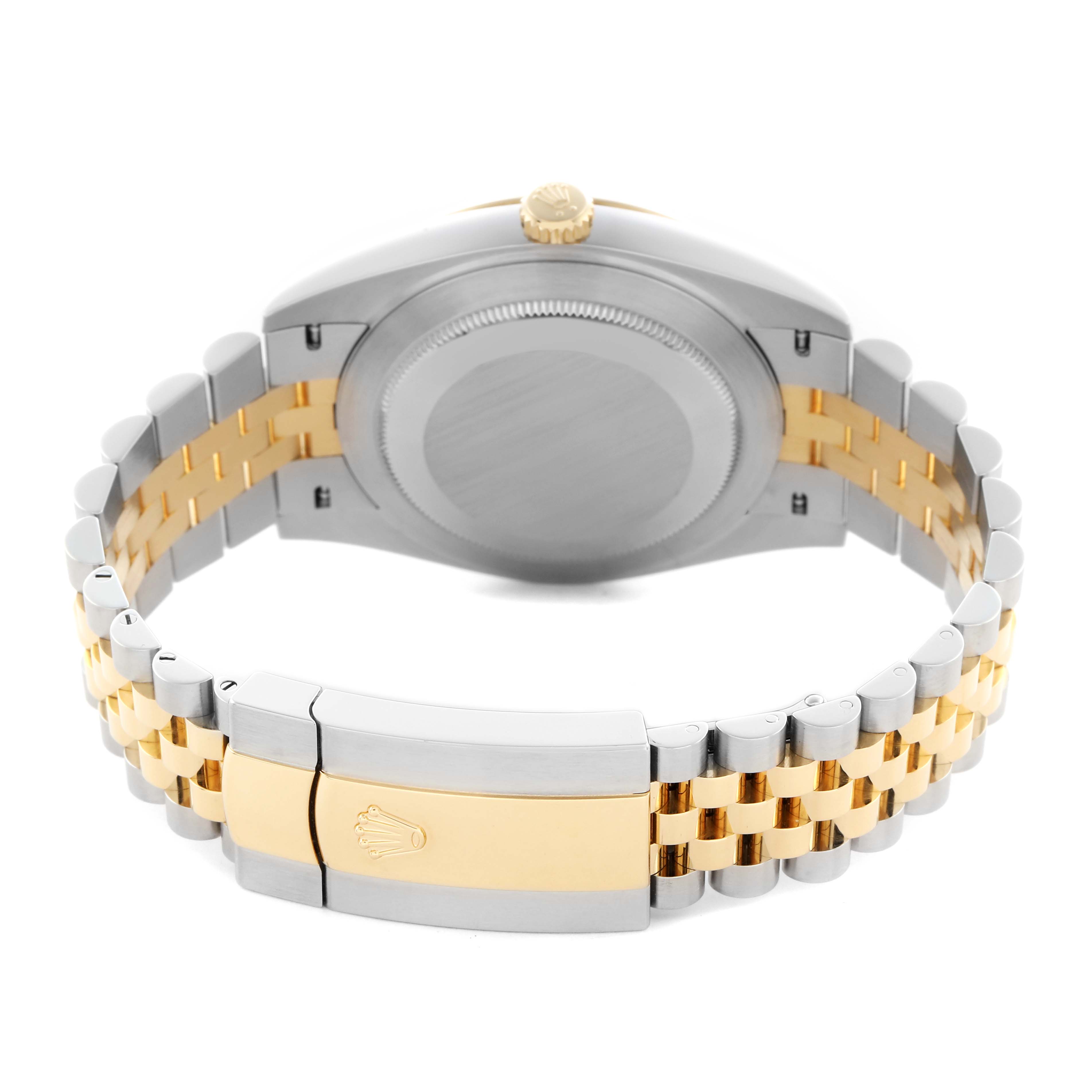 The image shows the back of the Rolex Datejust 41 126333 Men's Steel and Gold (two tone) Silver Dial 126333 Men's Steel and Gold (two tone) Silver Dial watch, highlighting the clasp and two-tone bracelet.