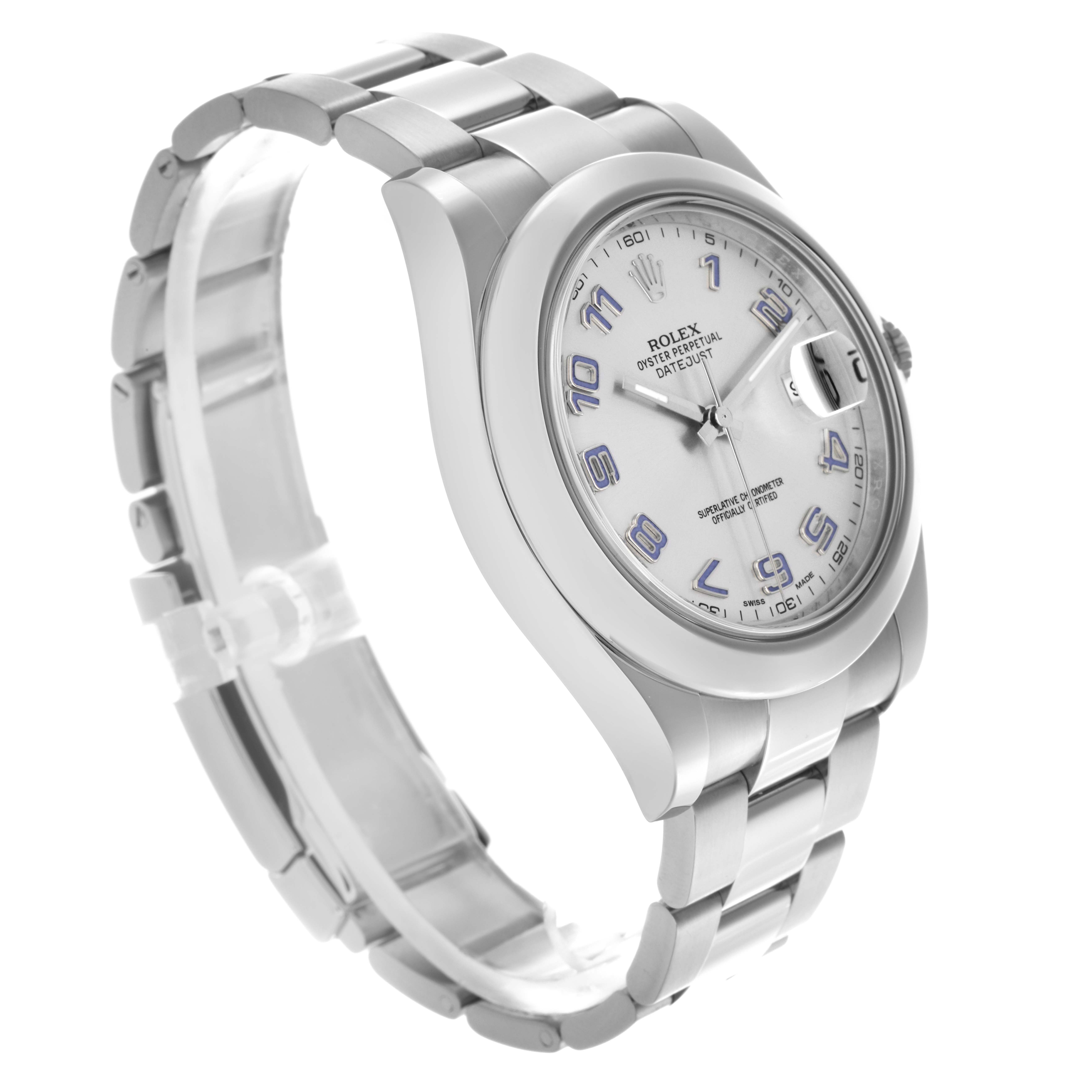 The Rolex Datejust 41 116300 Men's Stainless Steel Silver Dial 116300 Men's Stainless Steel Silver Dial is shown at a three-quarter angle, displaying the bracelet, bezel, dial, and crown clearly.
