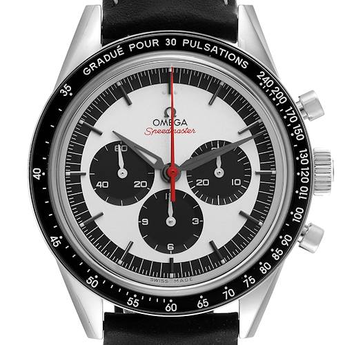 The image shows a front view of an Omega Speedmaster 311.32.40.30.02.001 Men's Stainless Steel Silver Dial 311.32.40.30.02.001 Men's Stainless Steel Silver Dial watch, displaying its dial, subdials, bezel, and crown.