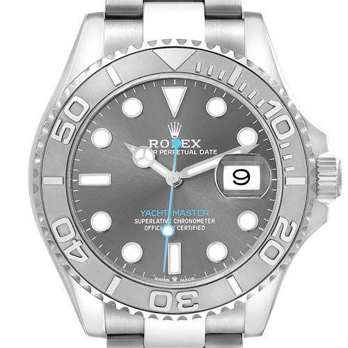 The Rolex Yacht-Master 126622 Men's Stainless Steel Grey Dial 126622 Men's Stainless Steel Grey Dial watch is shown from a front angle, highlighting the face, bezel, and part of the bracelet.