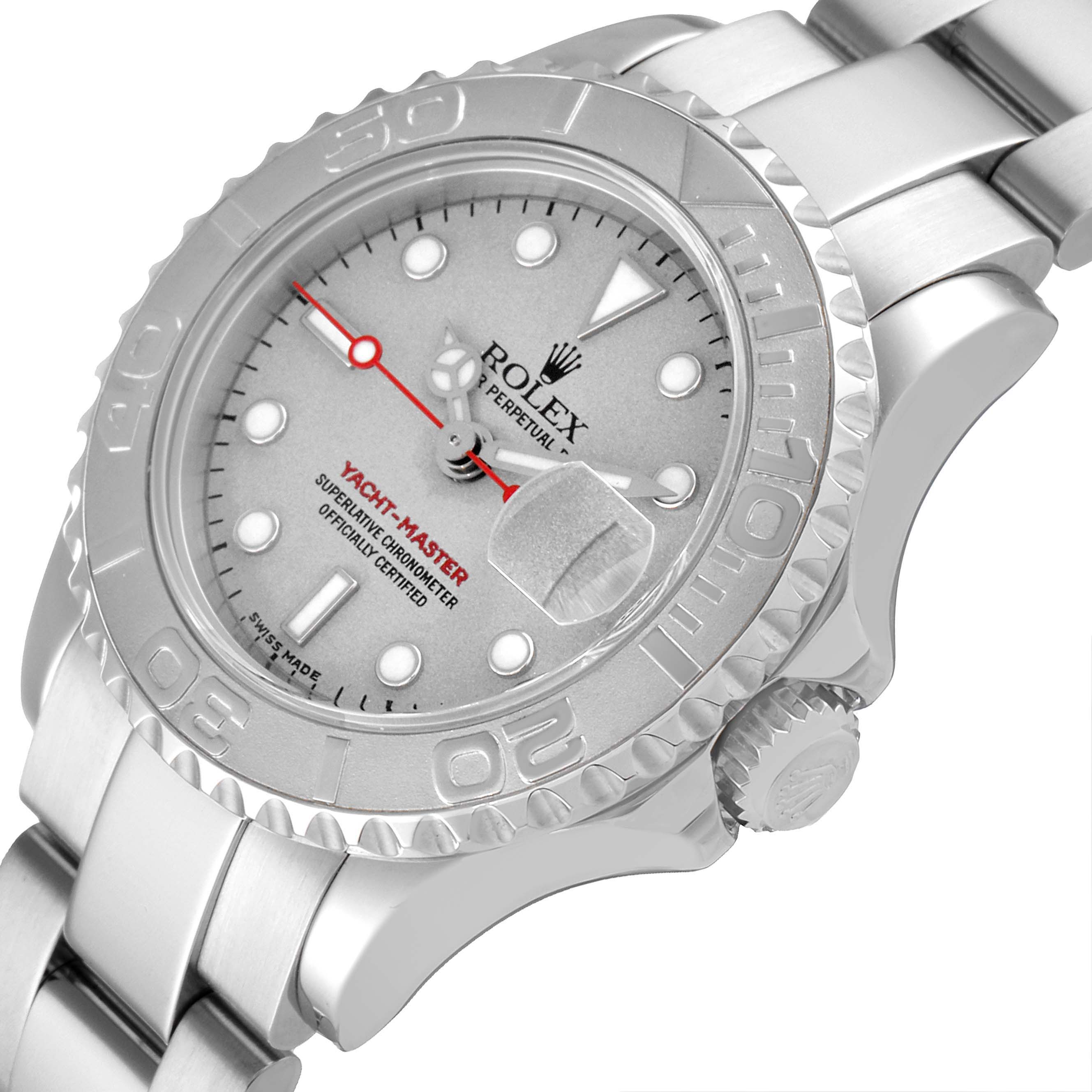 The image shows a Rolex Yacht-Master 169622 Women's Stainless Steel Silver Dial 169622 Women's Stainless Steel Silver Dial watch at a slight angle, highlighting the dial, bezel, crown, and part of the bracelet.