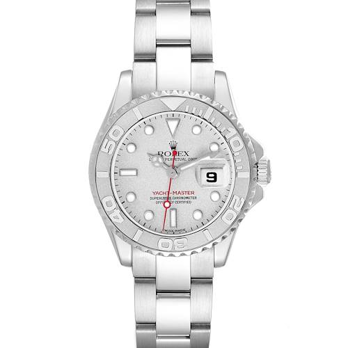 The Rolex Yacht-Master 169622 Women's Stainless Steel Silver Dial 169622 Women's Stainless Steel Silver Dial is shown from a front angle, displaying the dial, bezel, and bracelet.
