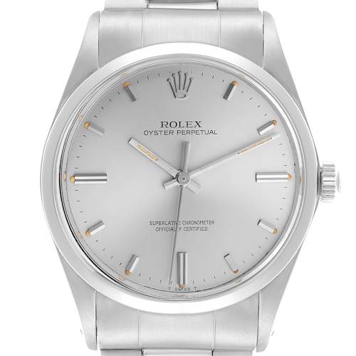 The Rolex Vintage Collection 1018 Men's Stainless Steel Silver Dial 1018 Men's Stainless Steel Silver Dial model is shown from the front, highlighting its dial, case, and stainless steel bracelet.