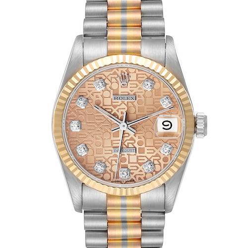 The Rolex President 68279 Women's White Gold Champagne Dial 68279 Women's White Gold Champagne Dial model watch is shown from a front angle, highlighting its dial, hands, bezel, and bracelet.