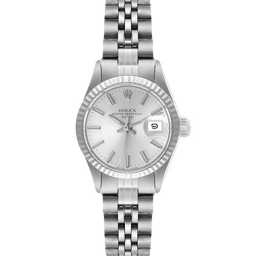 The image shows a front view of a Rolex Date 6917 Women's Stainless Steel Silver Dial 6917 Women's Stainless Steel Silver Dial model watch, displaying the dial, bezel, and bracelet.