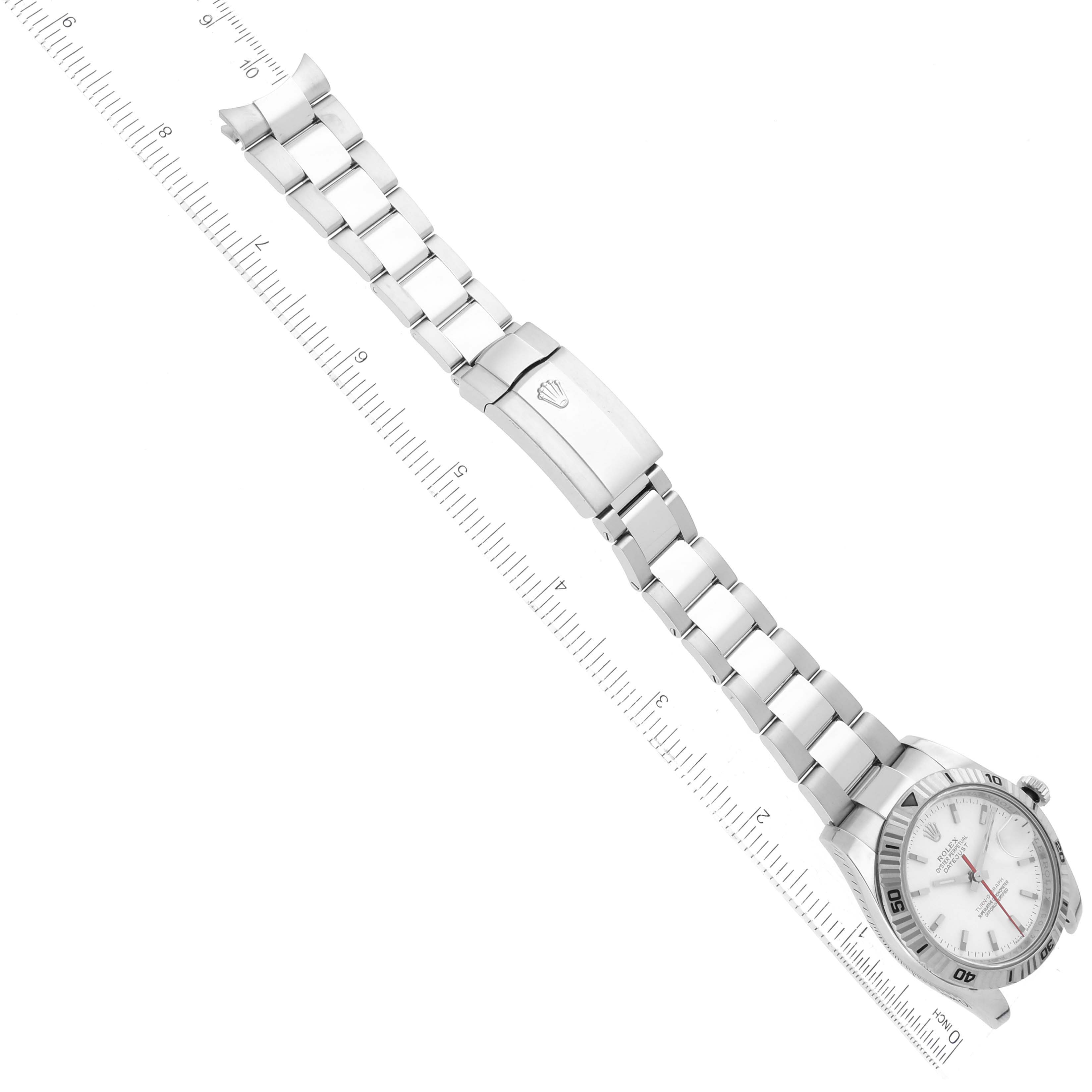 The image shows a Rolex Turn-o-Graph 116264 Men's Stainless Steel White Dial 116264 Men's Stainless Steel White Dial watch laid flat, displaying its band, clasp, and dial at an angled top-down perspective.