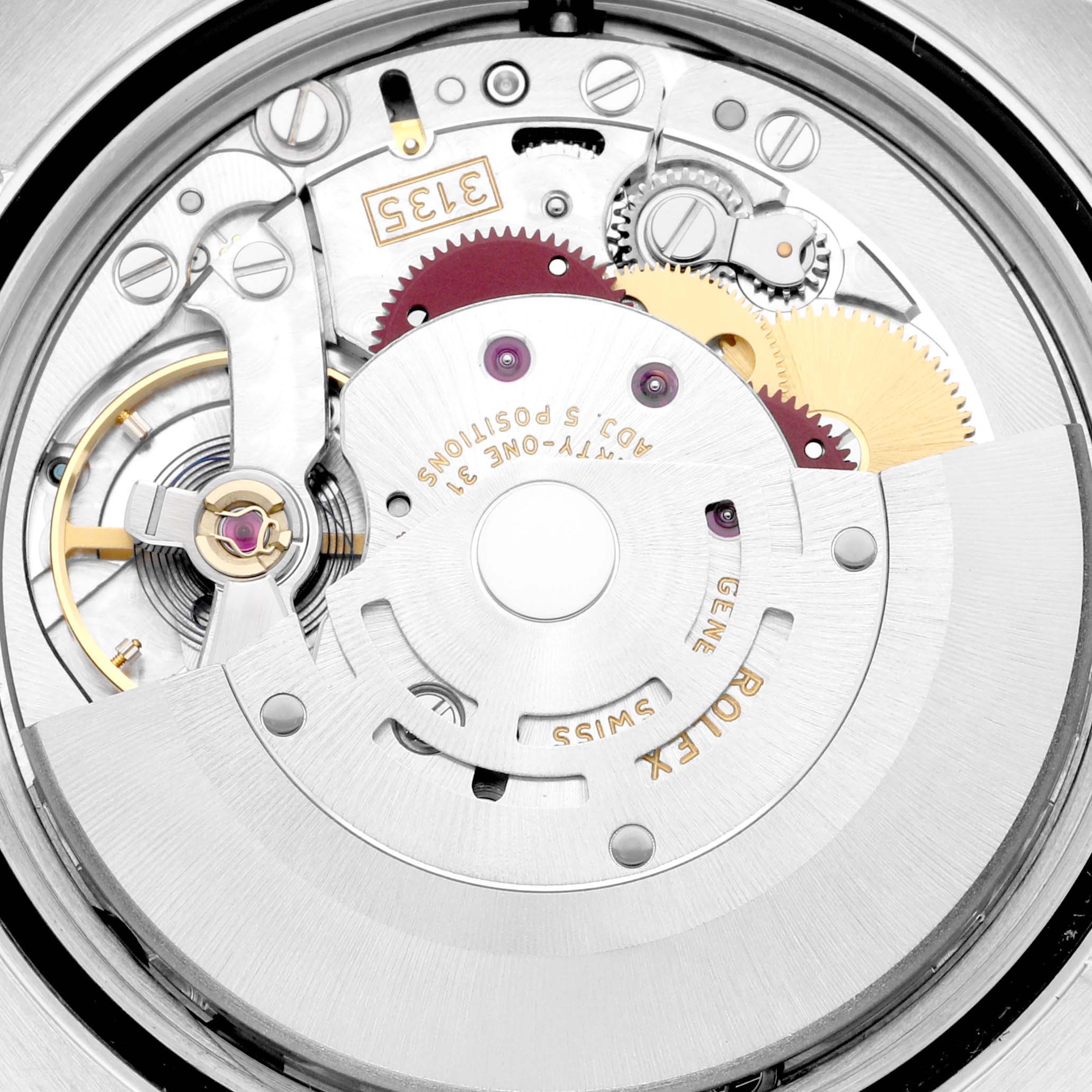 This image shows a close-up view of the movement and inner mechanics of a Rolex Turn-o-Graph 116264 Men's Stainless Steel White Dial 116264 Men's Stainless Steel White Dial watch.