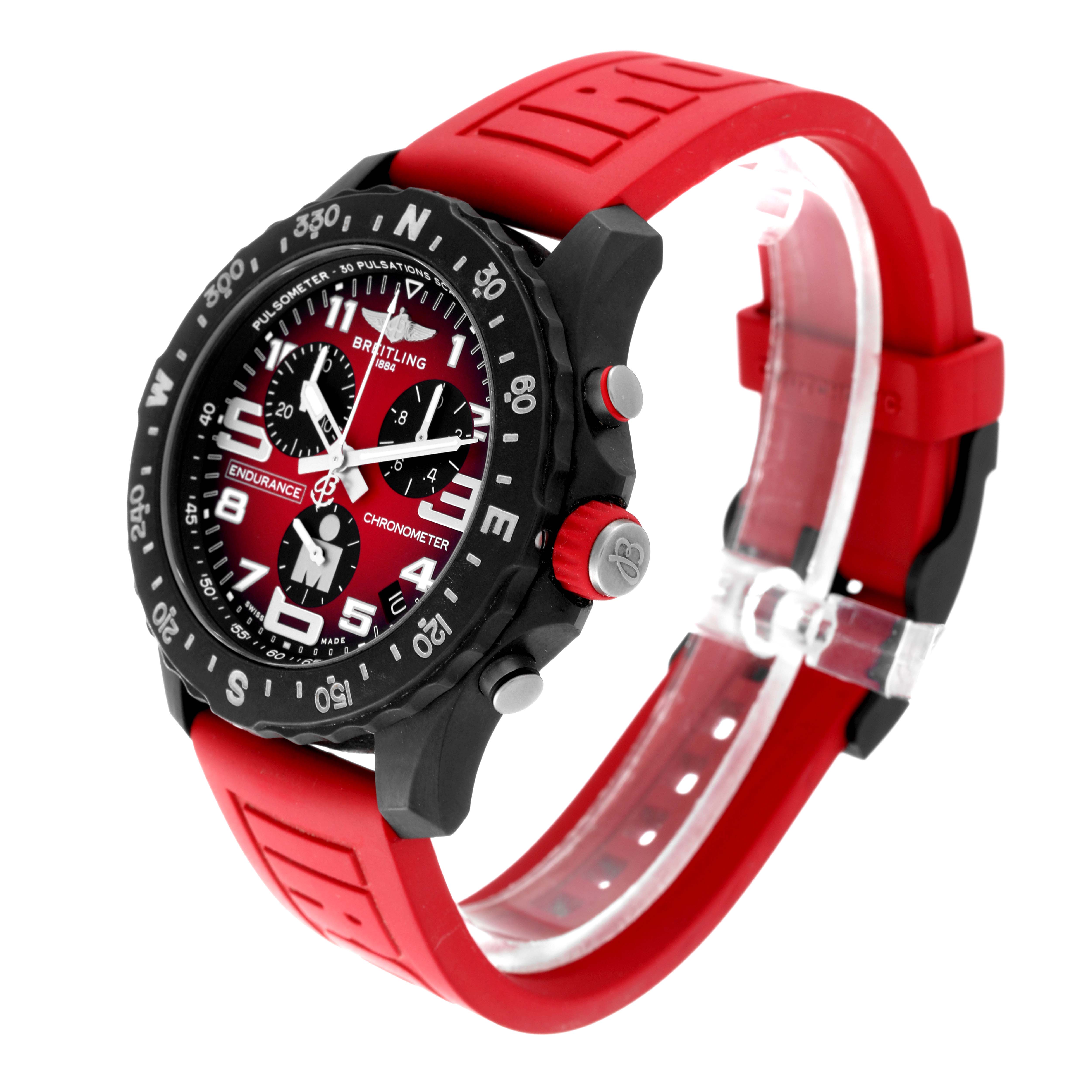 The image shows a Breitling Professional Series X82310 Men's Ceramic Red Dial X82310 Men's Ceramic Red Dial watch with a red strap, black bezel, and red accents, viewed from an angle.