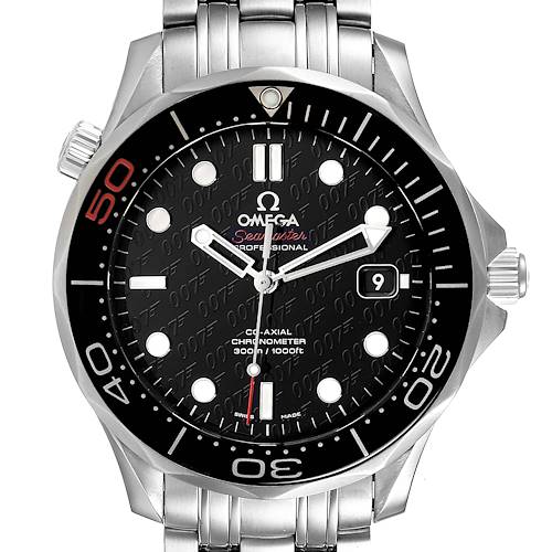 This image shows a frontal view of the Omega Seamaster 212.30.41.20.01.005 Men's Stainless Steel Black Dial 212.30.41.20.01.005 Men's Stainless Steel Black Dial watch, displaying the dial, bezel, and part of the bracelet.