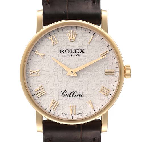 This image displays a Rolex Cellini 5115 Men's Yellow Gold Beige Dial 5115 Men's Yellow Gold Beige Dial watch from a frontal angle, showcasing its dial, hands, and crown.