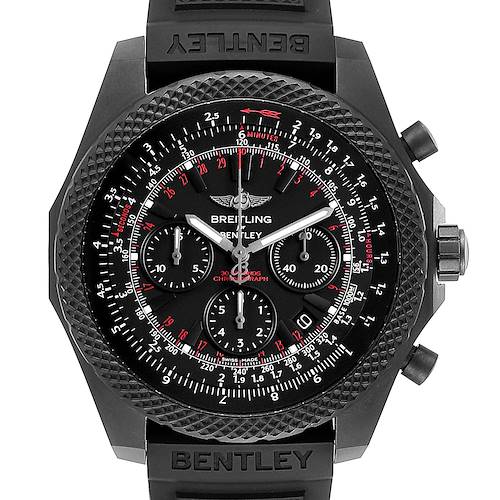 The image shows a front view of the dial and bezel of the Breitling Bentley V25367 Men's Titanium Black Dial V25367 Men's Titanium Black Dial watch, highlighting the logo and chronograph sub-dials.