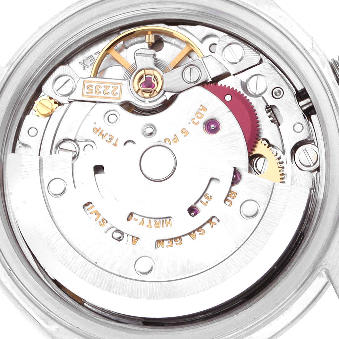 The image shows the internal mechanical movement of the Rolex Date 79160 Women's Stainless Steel White Dial 79160 Women's Stainless Steel White Dial model watch from a top-down angle.