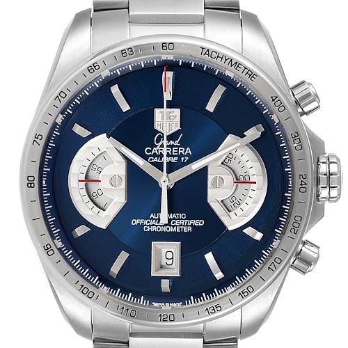 The image shows a front view of the face and bezel of the Tag Heuer Grand Carrera Calibre 17 Limited Edition watch.