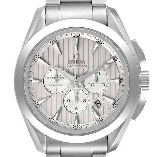 The image shows a frontal view of the Omega Aqua Terra 231.10.44.50.09.001 Men's Stainless Steel White Dial 231.10.44.50.09.001 Men's Stainless Steel White Dial watch face and part of the stainless steel bracelet.