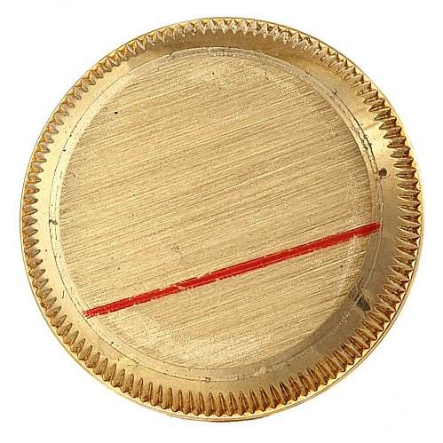 This image shows the case back of a Rolex President 69068 Women's Yellow Gold Mother of Pearl Dial 69068 Women's Yellow Gold Mother of Pearl Dial model watch, viewed from above.