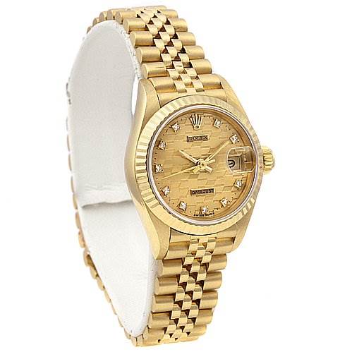 The image shows a Rolex President 69178 Women's Yellow Gold Champagne Dial 69178 Women's Yellow Gold Champagne Dial model watch at a slight angle, highlighting the dial, bezel, case, and bracelet.