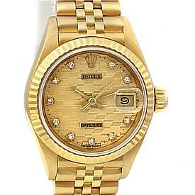 The image shows a Rolex President 69178 Women's Yellow Gold Champagne Dial 69178 Women's Yellow Gold Champagne Dial model watch in gold from a front view, displaying its face, bezel, and part of the strap.