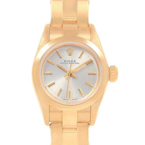 The image shows a front view of the Rolex President 67188 Women's Yellow Gold Silver Dial 67188 Women's Yellow Gold Silver Dial model watch, displaying its full face and part of the bracelet.