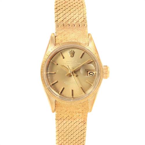 This image shows a Rolex President 6703 Women's Yellow Gold Champagne Dial 6703 Women's Yellow Gold Champagne Dial model watch, featuring its dial, case, crown, and part of the bracelet.