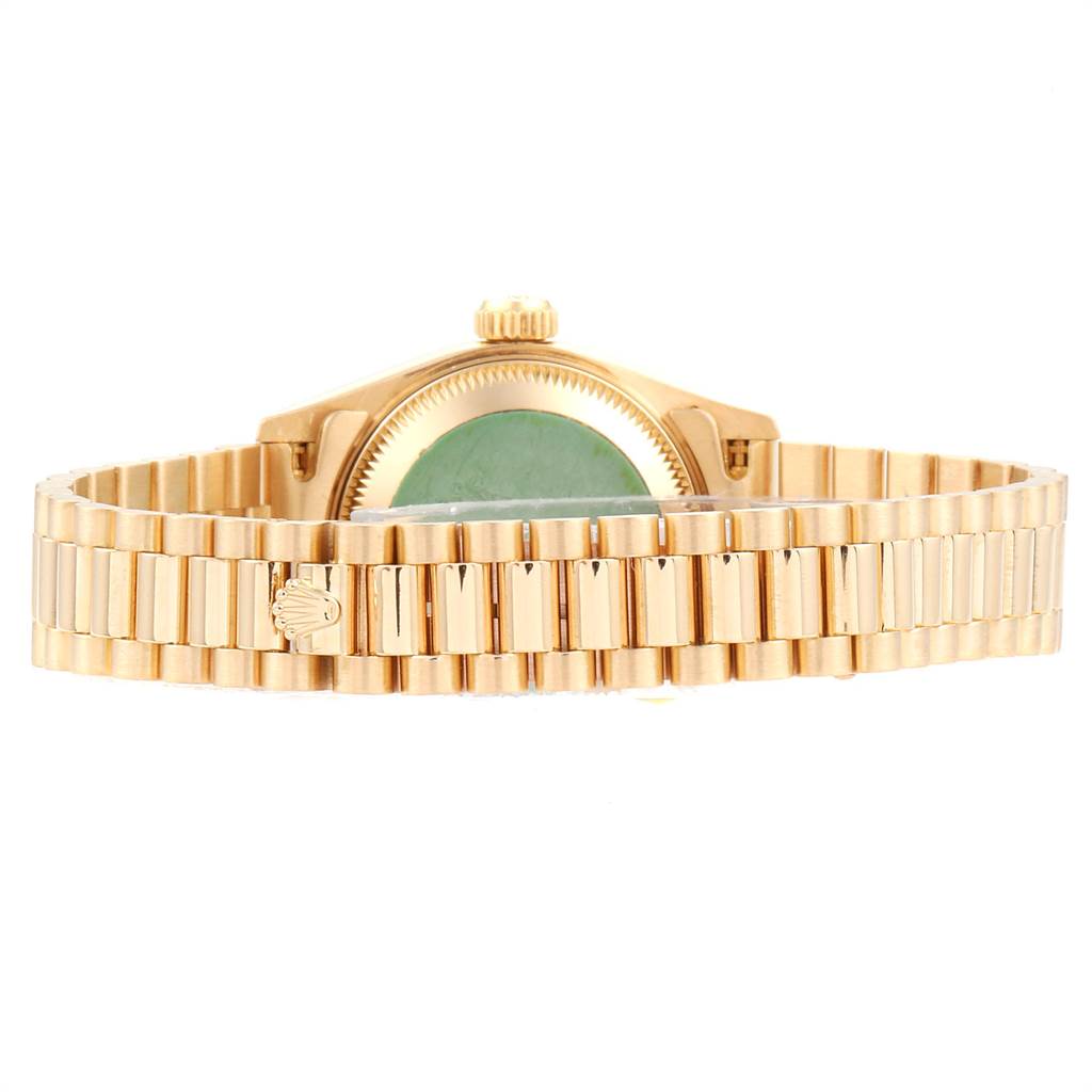 The image shows the back case and bracelet of a Rolex President 69268 Women's Yellow Gold Champagne Dial 69268 Women's Yellow Gold Champagne Dial model watch from a rear angle.