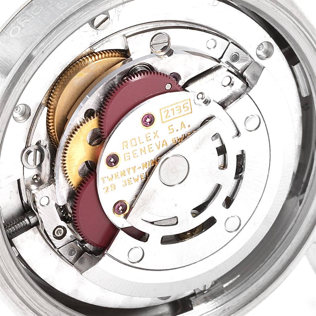 The image shows a close-up, overhead view of the movement mechanism inside a Rolex President 68279 Women's White Gold Champagne Dial 68279 Women's White Gold Champagne Dial model watch.