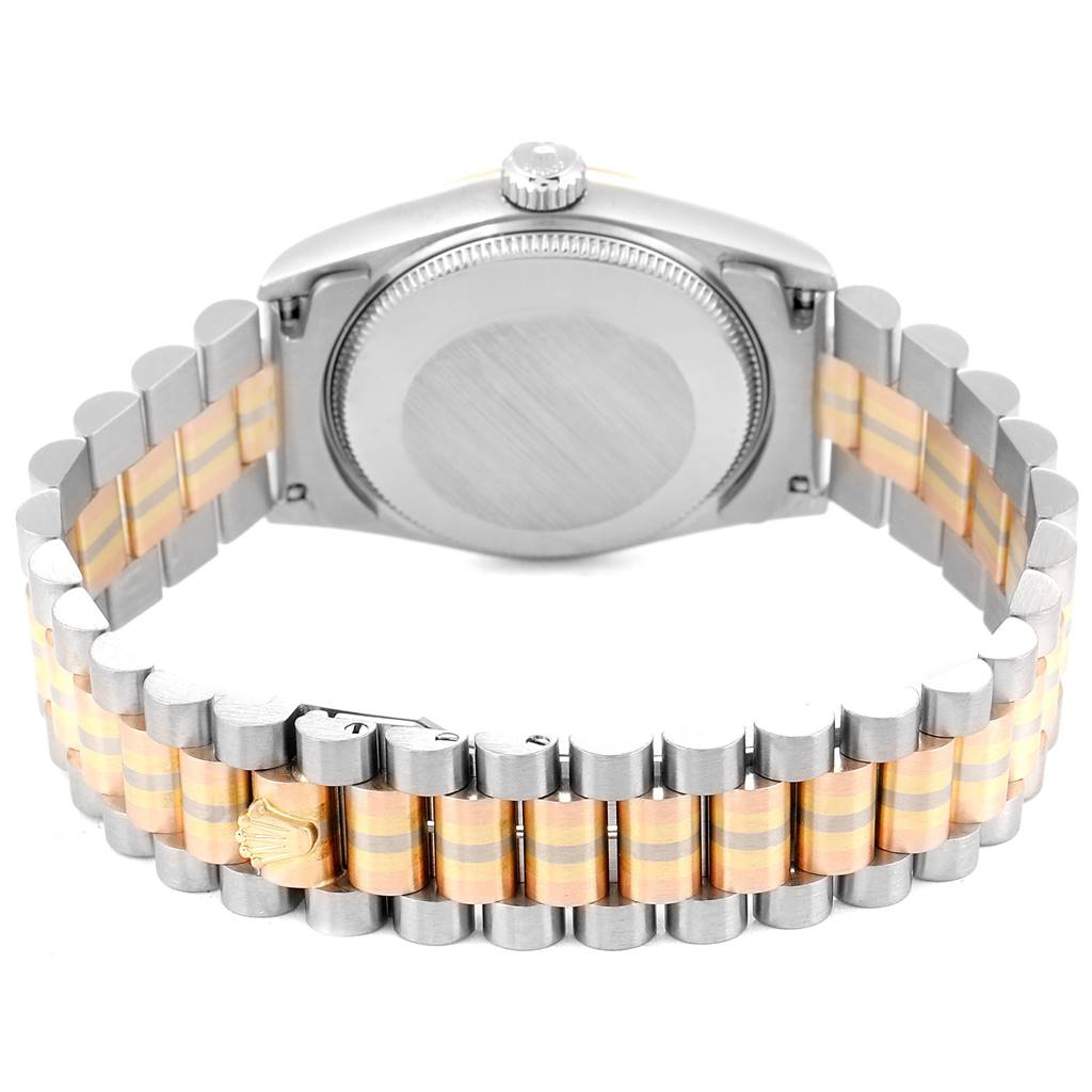 This image shows the back of the Rolex President 68279 Women's White Gold Champagne Dial 68279 Women's White Gold Champagne Dial model watch, highlighting the case back and two-tone bracelet.