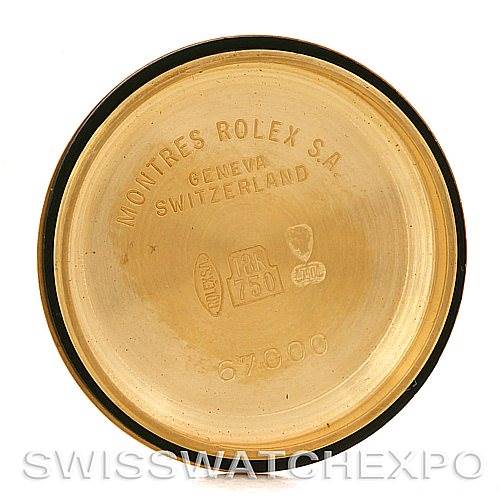 This image shows the interior of the back cover of a Rolex President 67188 Women's Yellow Gold Blue Dial 67188 Women's Yellow Gold Blue Dial watch, featuring engravings and model details.