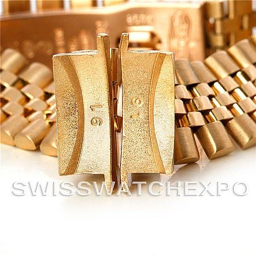 The image shows a close-up of the clasp and bracelet links of a Rolex President 67188 Women's Yellow Gold Blue Dial 67188 Women's Yellow Gold Blue Dial model watch.